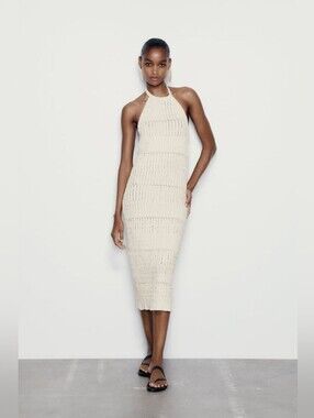 Zara Cream Knit Midi Halter Dress